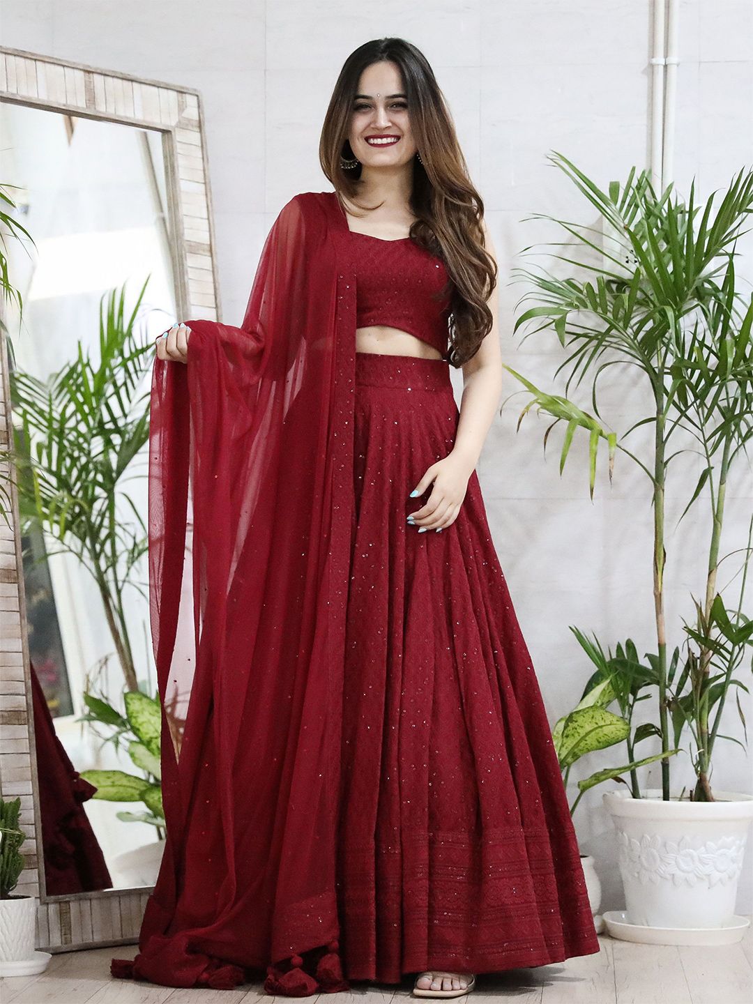 Zeel Clothing Embroidered Sequinned Semi-Stitched Lehenga & Unstitched Choli With Dupatta-image-40