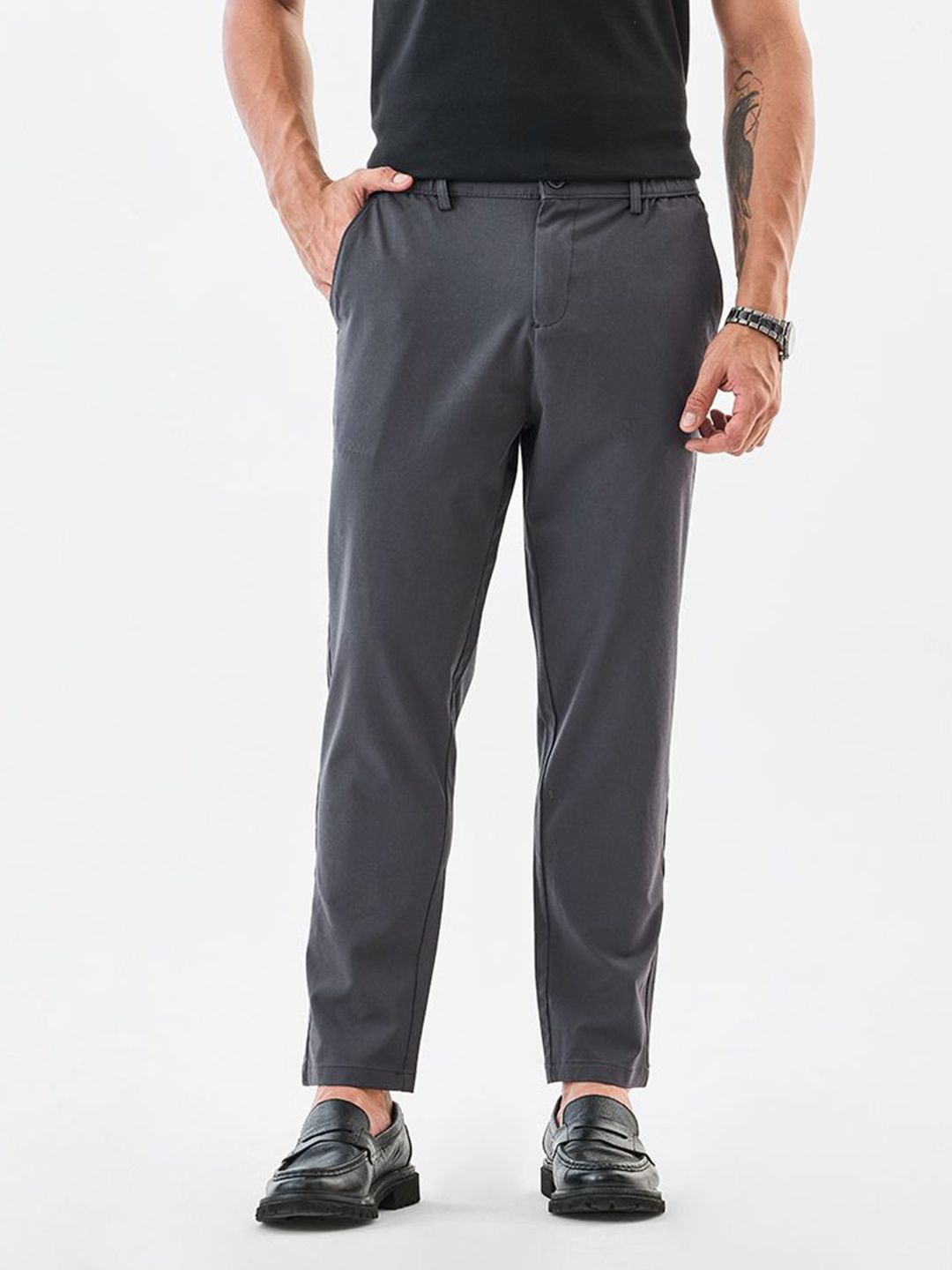 Snitch Men Grey Mid-Rise Slim Fit Trouser-picture-38