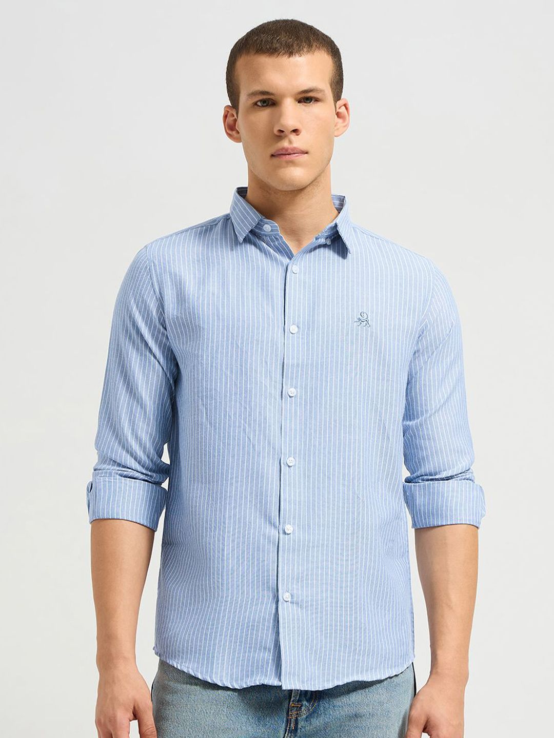 MISCHIEF MONKEY Men Classic Tailored Fit Vertical Striped Pure Cotton Casual Shirt-picture-30