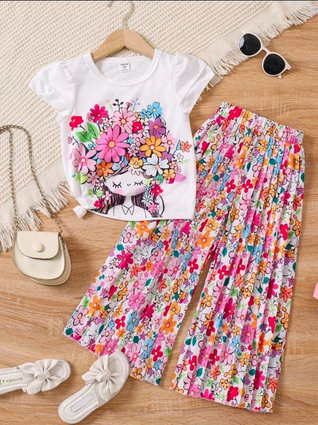 ER LIFE Style Floral Print Flutter Sleeve Crepe A-Line Dress