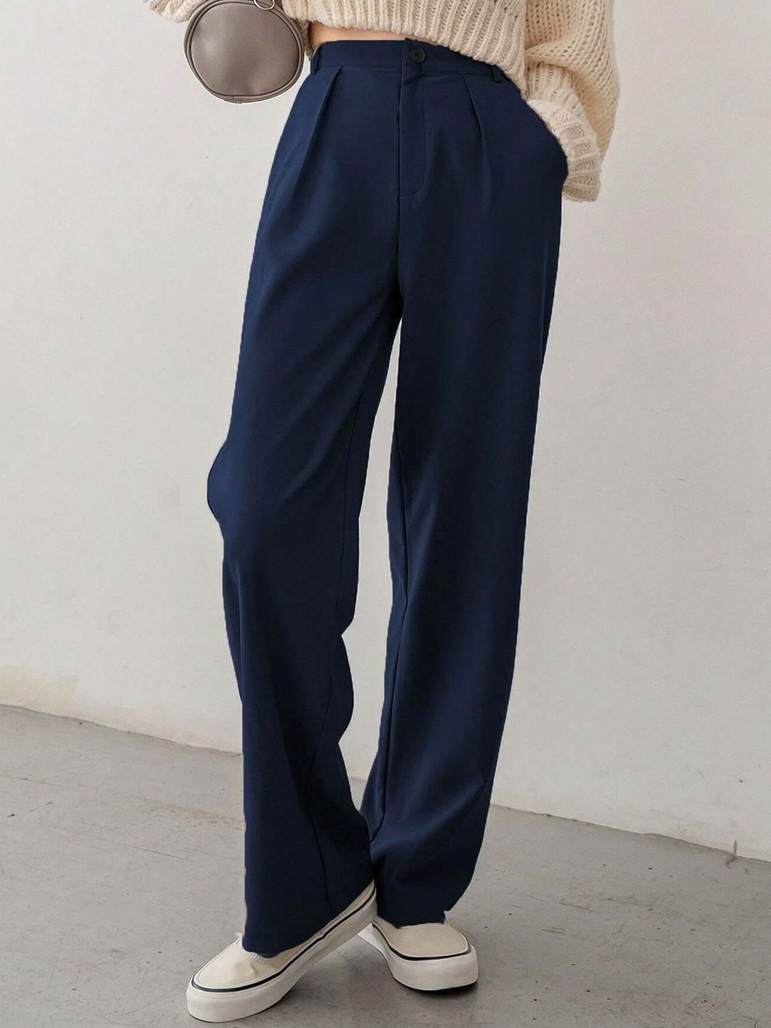 FNOCKS Women Relaxed Straight Leg Straight Fit High-Rise Pleated Trousers-picture-20