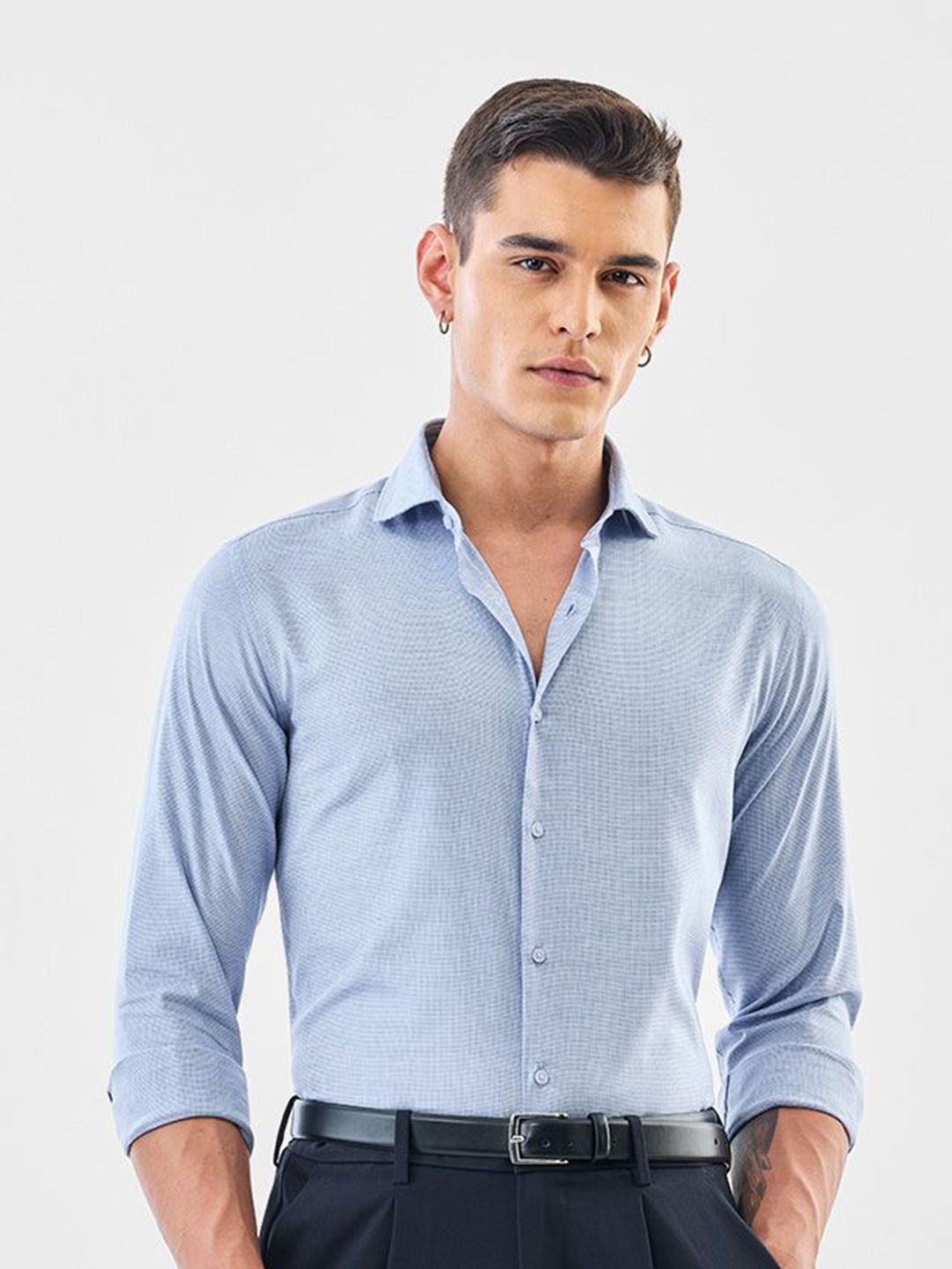 Snitch Men Textured Spread Collar Formal Shirt-picture-21