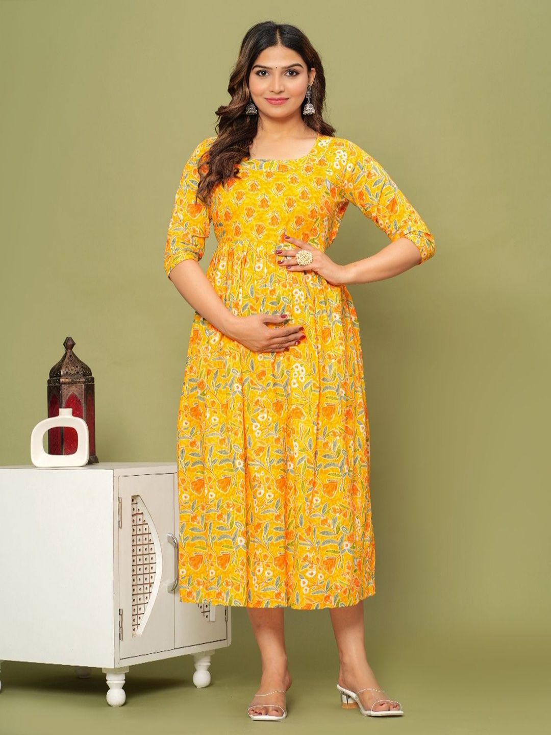 MAINA CREATION Women Floral Printed Maternity Cotton Anarkali Kurta-picture-14