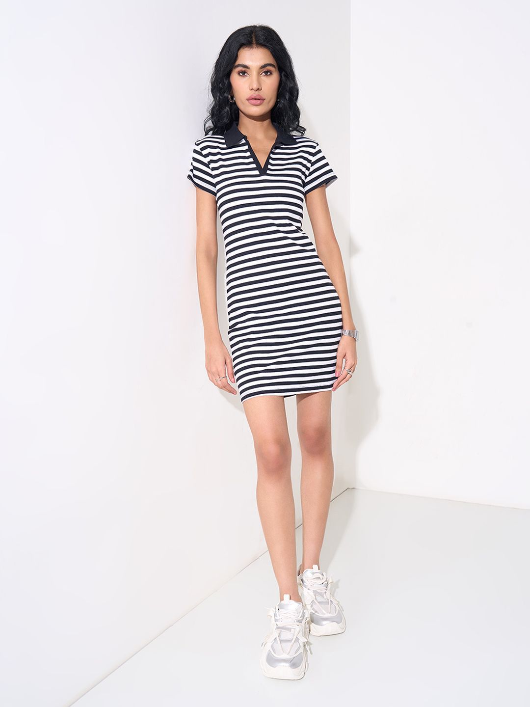 SF JEANS by Pantaloons Women Striped T-shirt Mini Dress-picture-39