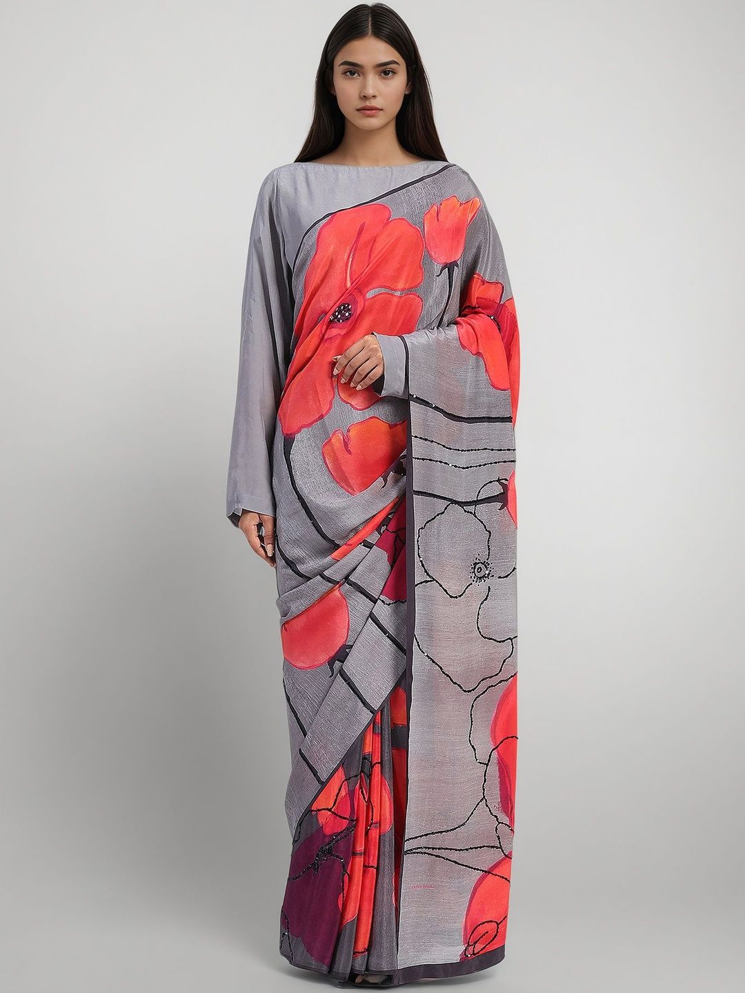 Satya Paul Floral Printed Pure Crepe Saree-image-44