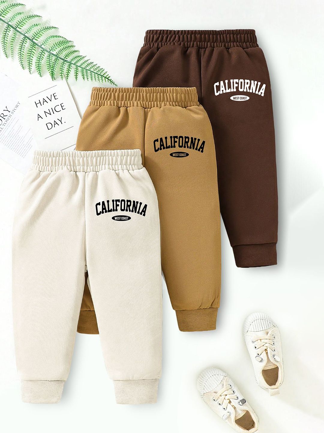 YK X Trampoline Infants Pack Of 3 California Printed Relaxed Fit Fleece Joggers-picture-17