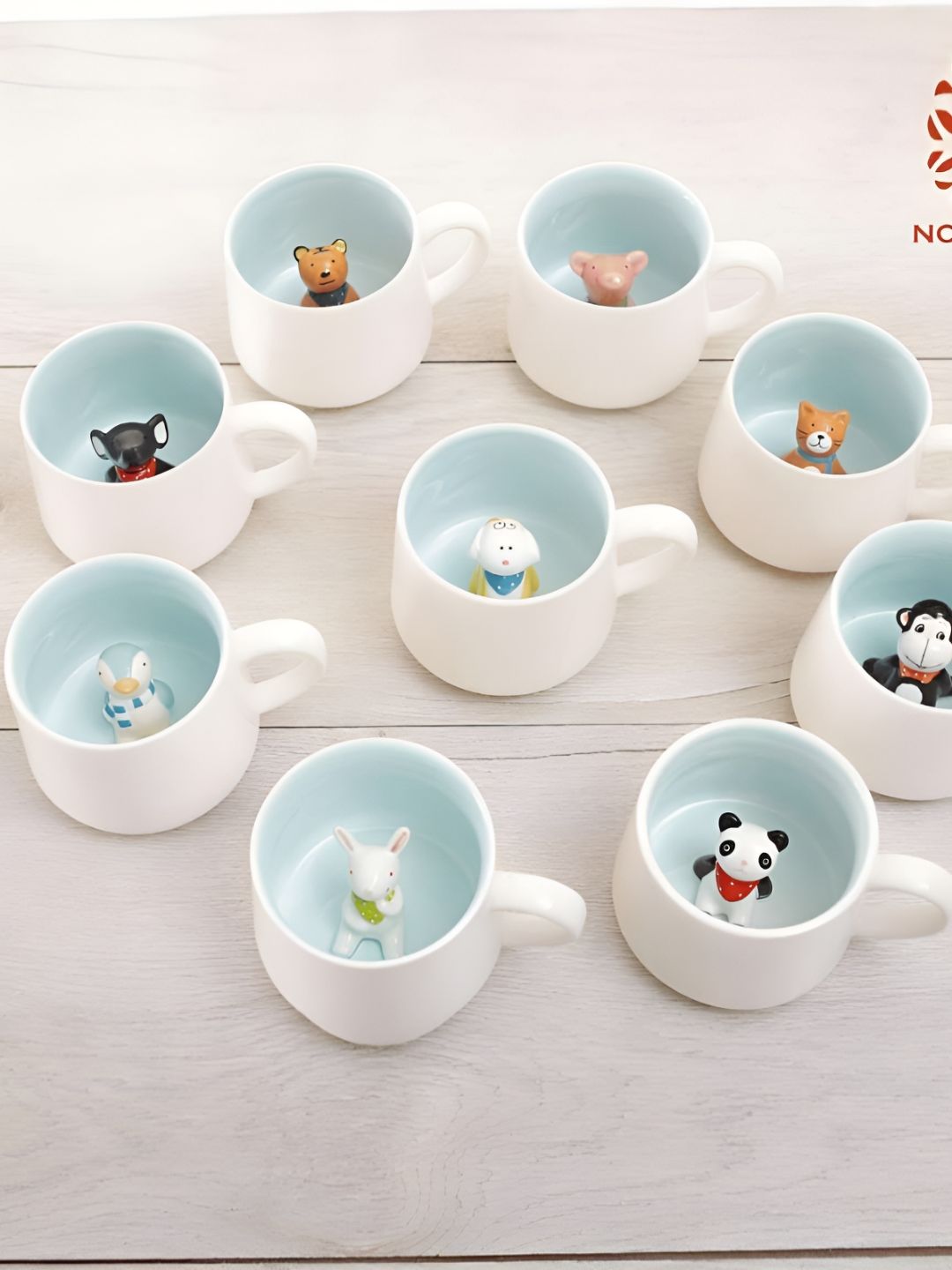 NOSCOMP White & Green Printed Ceramic Glossy Cups Set of Cups and Mugs-image-49