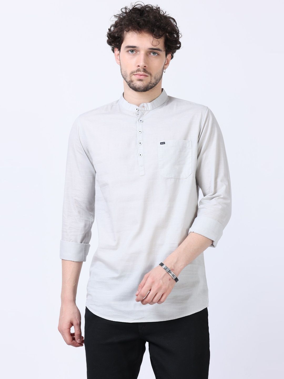Rocket Science Men Solid Mandarin Collar Short Kurta-picture-16