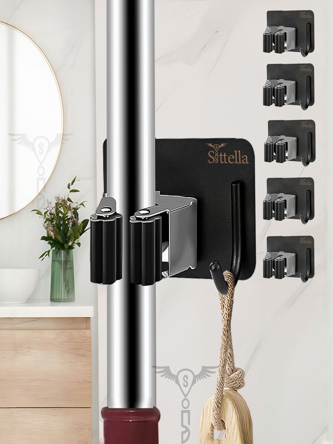 Sittella Set of 6 Stainless Steel Broom & Mop Stick Holder With Hanging Tools-image-19