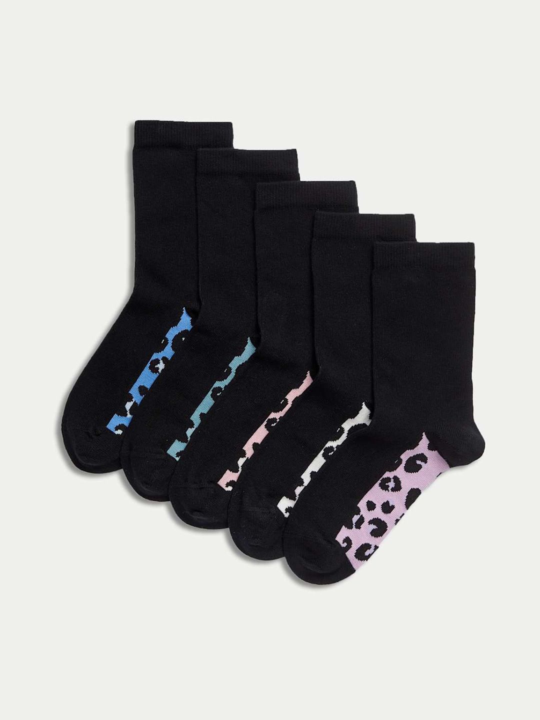 Marks & Spencer Girls Pack of 5 Patterned Calf-Length Socks-picture-24