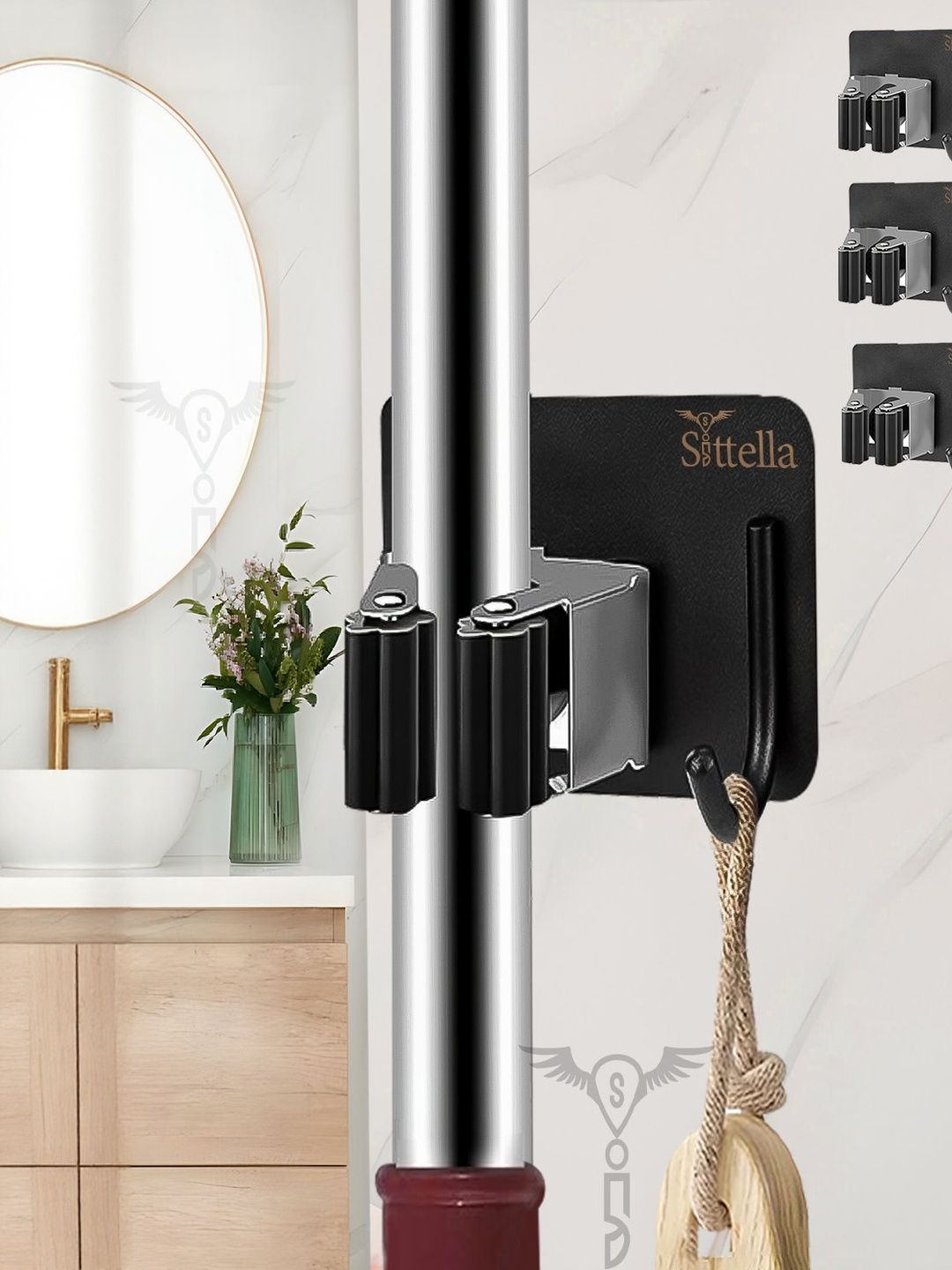 Sittella 4 Pcs Black Stainless Steel Broom & Mop Stick Hooks And Holders-picture-53