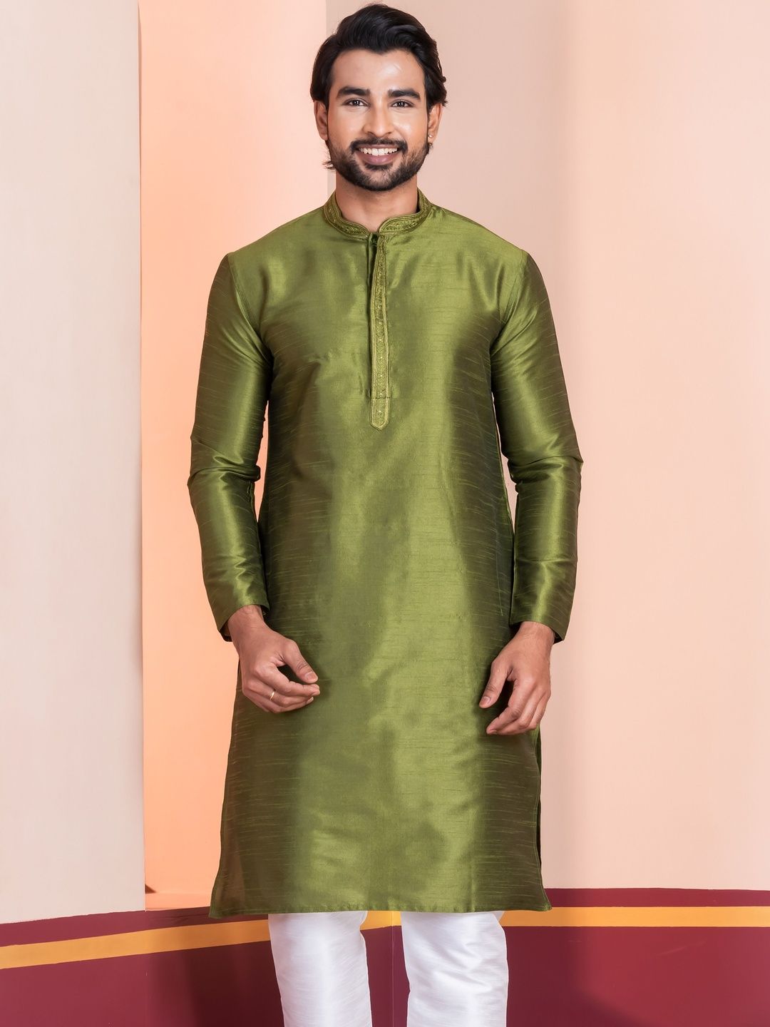 PulseIQ Men Woven Design Dupion Silk Straight Kurtas-picture-38