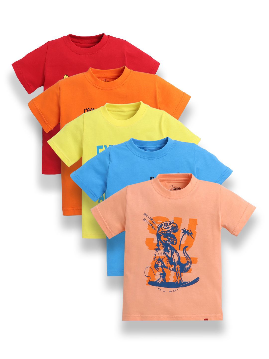 Tiny Toonzzz Boys Pack of 5 Graphic Printed Round Neck Pure Cotton T-shirts-picture-34