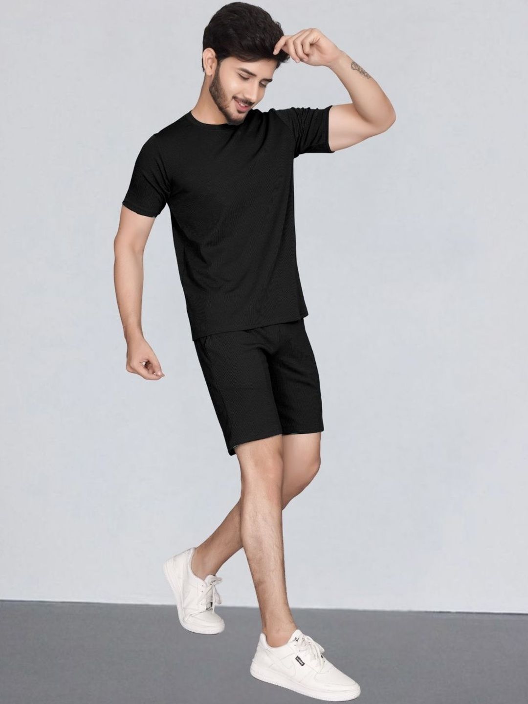 Moda Rapido Men Black Cotton Lycra Blend Textured Lining Tracksuit-picture-30