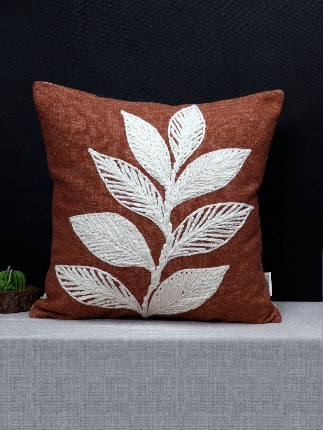 ANWYN Rust & Off White Embroidered Square Cushion Covers-picture-14