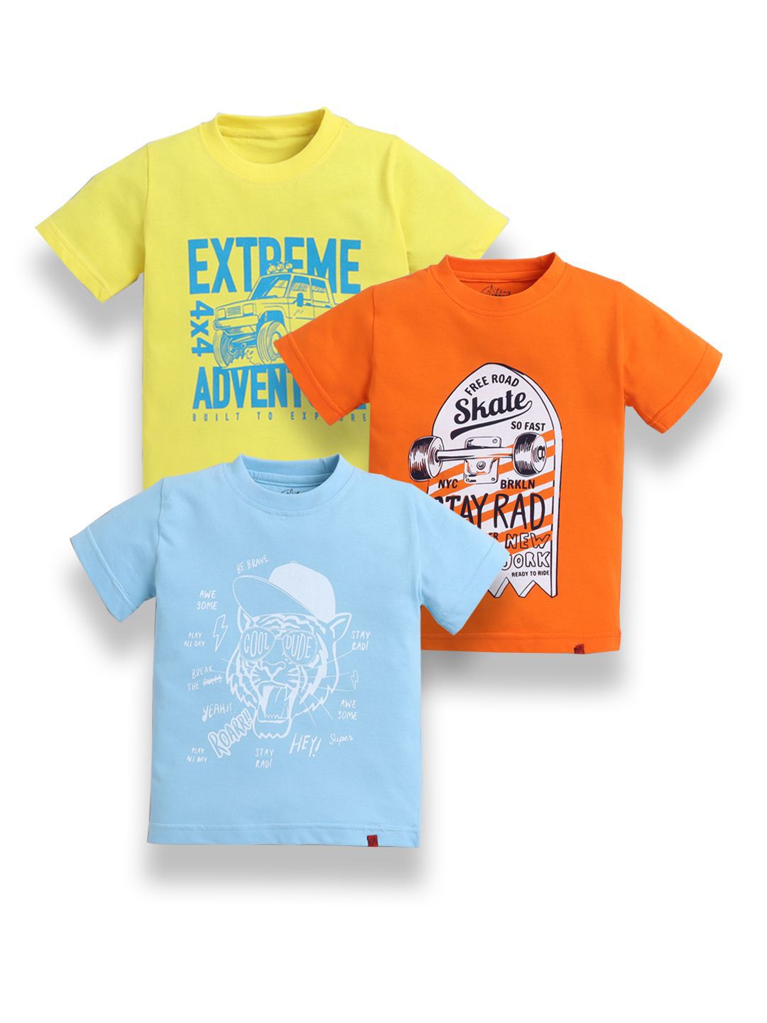 Tiny Toonzzz Boys Pack of 3 Graphic Printed Round Neck Pure Cotton T-shirts-picture-24