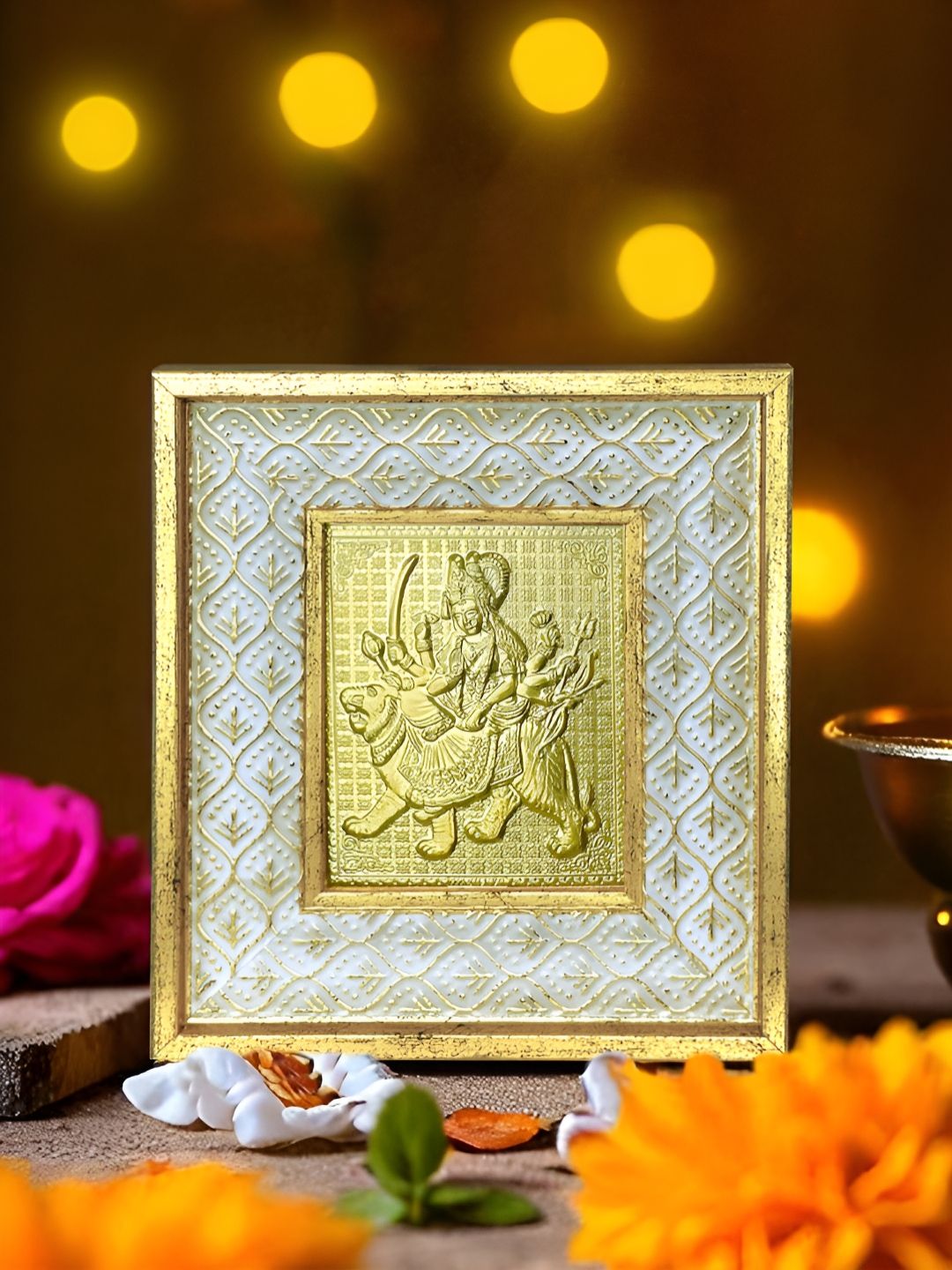 Art Street Gold-Toned & White Ma Durga Table Photo Frame-picture-38