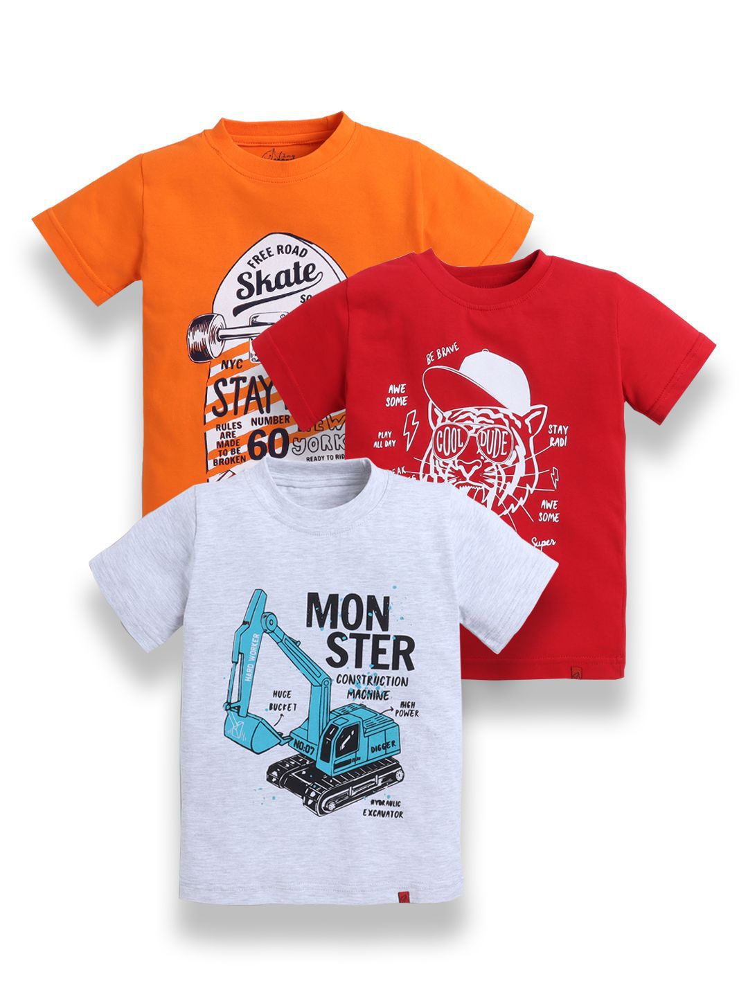 Tiny Toonzzz Boys Pack of 3 Graphic Printed Round Neck Pure Cotton T-shirts-picture-29