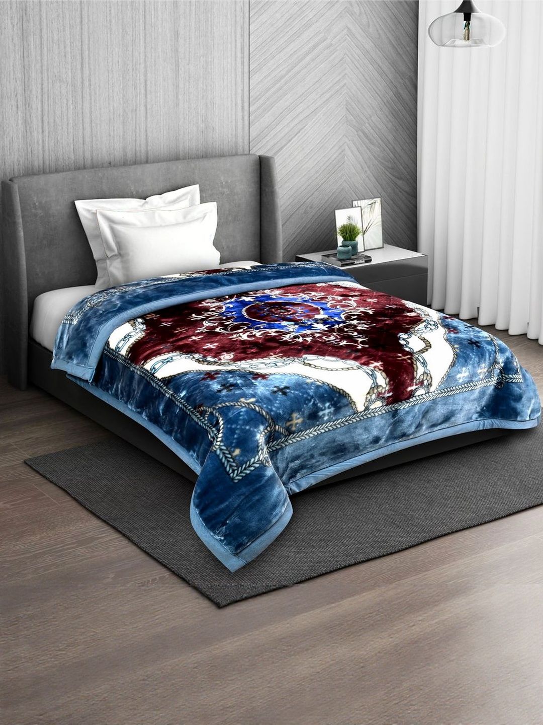 Signature Blue Floral Mink Heavy Winter Single Bed Blanket- 1200 GSM-image-14