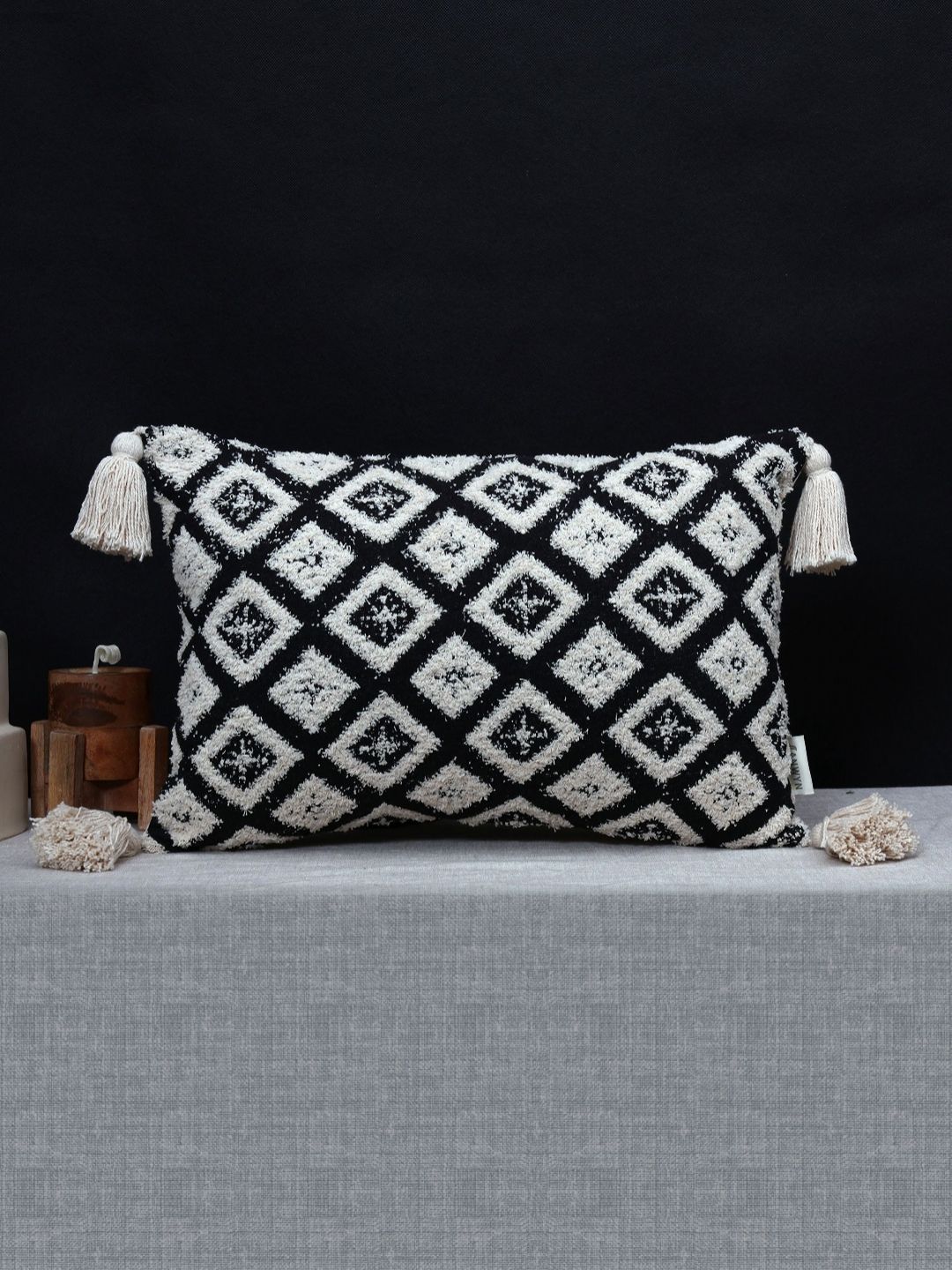 ANWYN Black & Grey Geometric Rectangle Cushion Covers-image-38