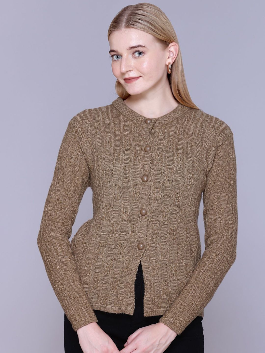 FIRST SLEEP Women Round Neck Woollen Cardigan-picture-19