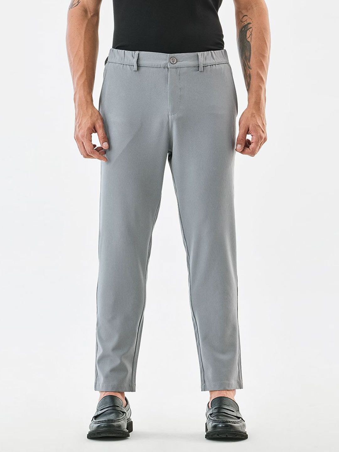 Snitch Men Grey Mid-Rise Slim Fit Trouser-picture-35