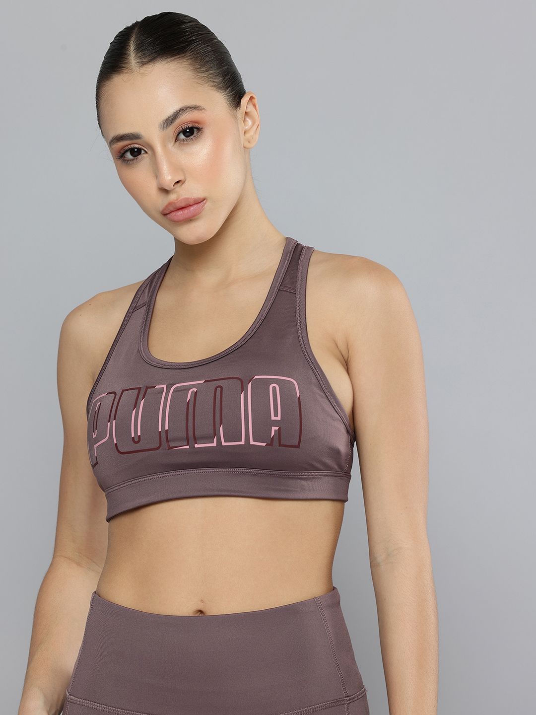 Puma 4 KEEPS Graphic Brand Logo Printed Full Coverage Training Bra 52881965-Raisin