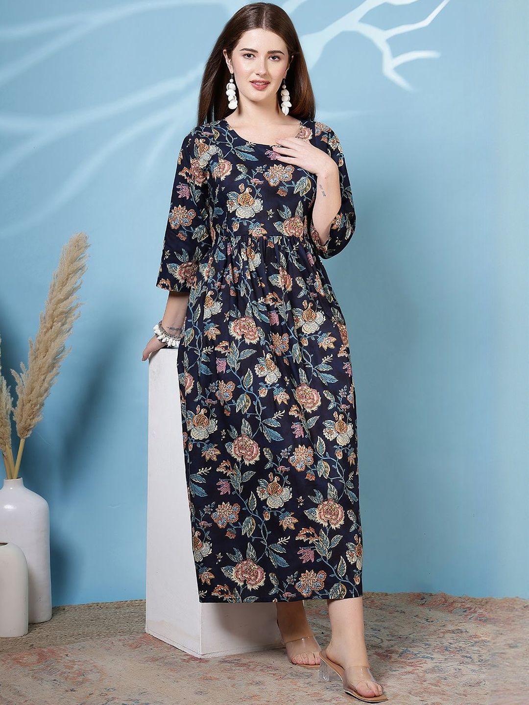 SZN Women Navy Blue Printed Dress-image-5