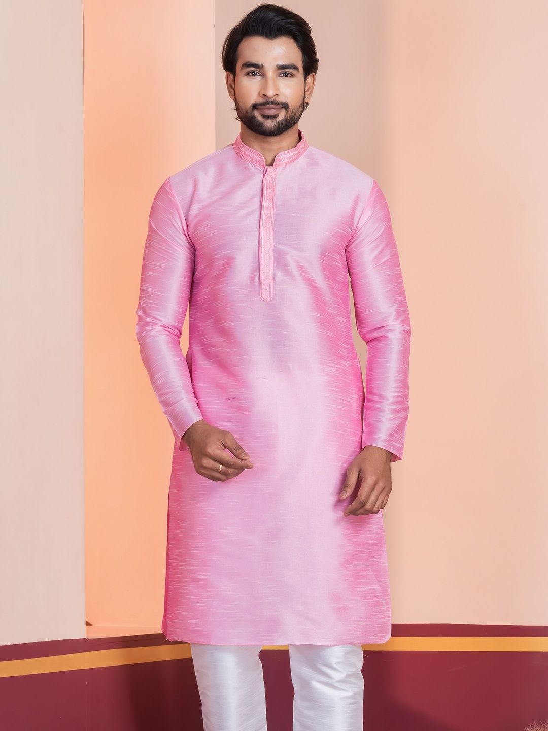 PulseIQ Men Woven Design Dupion Silk Straight Kurtas-picture-25
