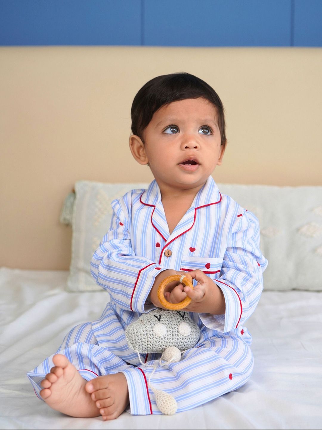 cocoon care Infants Checked Shirt Collar Bamboo Cotton Night Suit