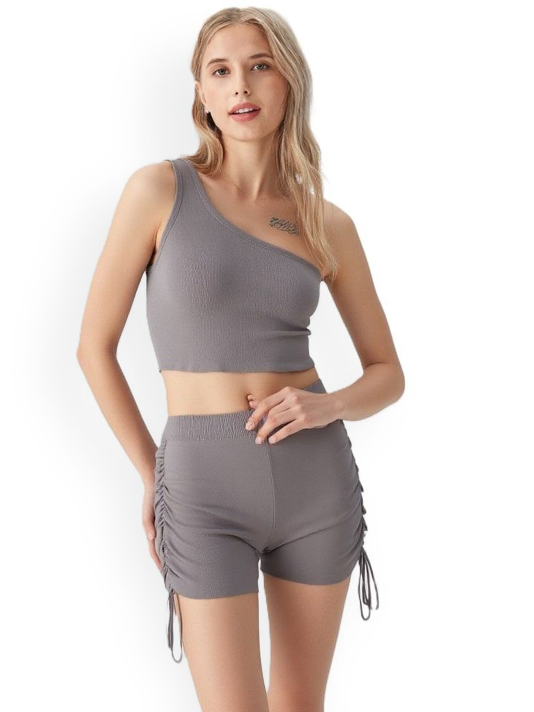 YANA FASHION One Shoulder Top With Short-picture-16