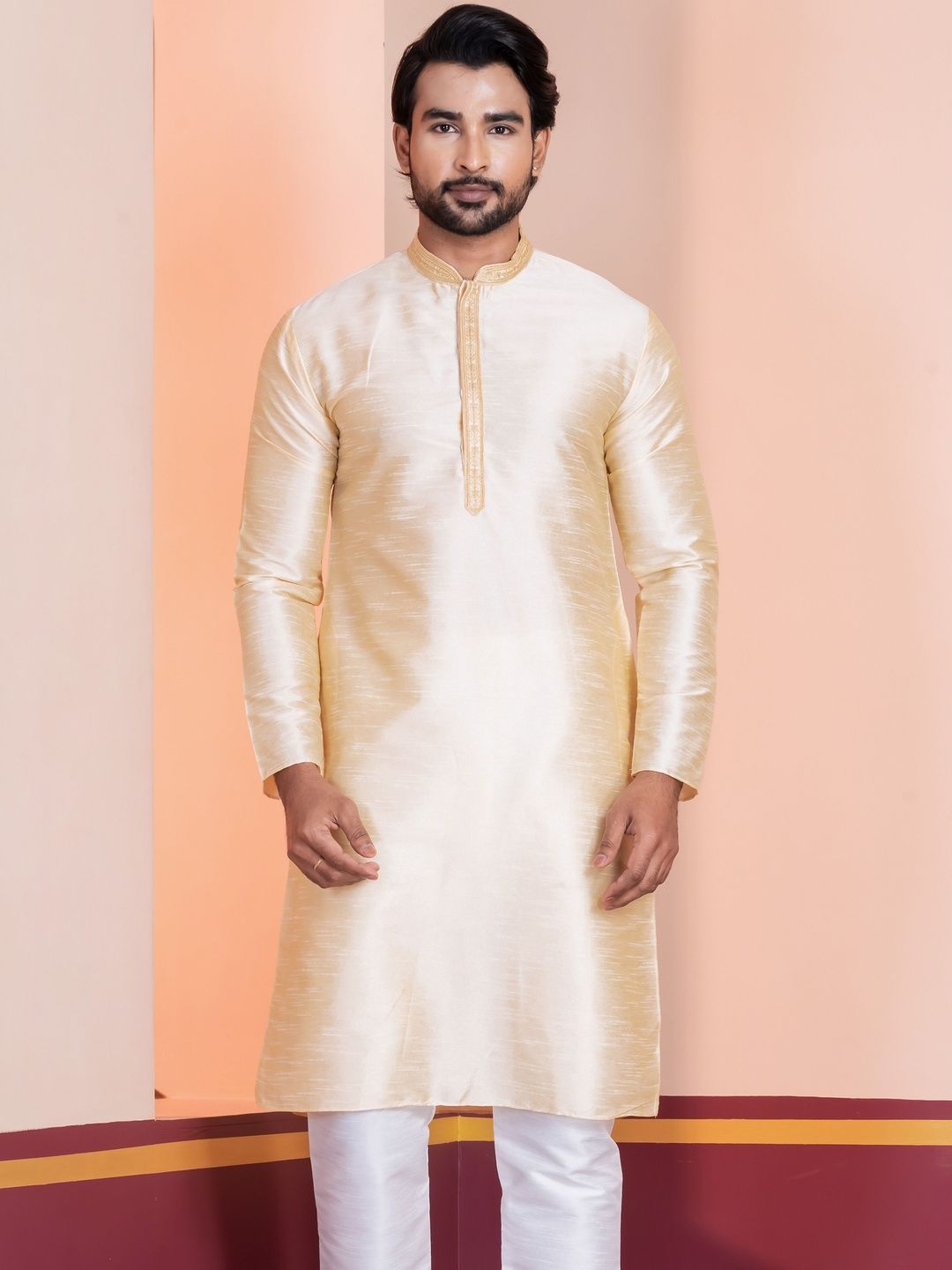 PulseIQ Men Woven Design Dupion Silk Straight Kurtas-picture-19