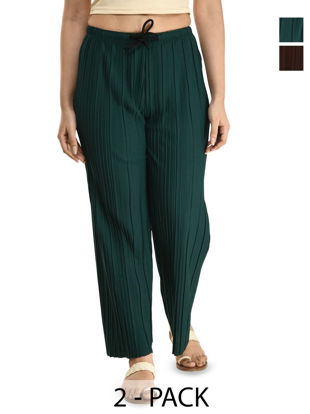 Brainbees Women Pack Of 2 Straight Fit Palazzos