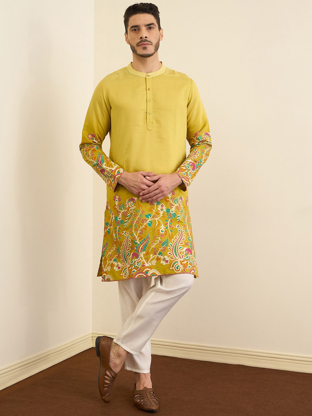 House of Pataudi Men Ethnic Motifs Printed Mandarin Collar Long Sleeves Straight Kurta-picture-26