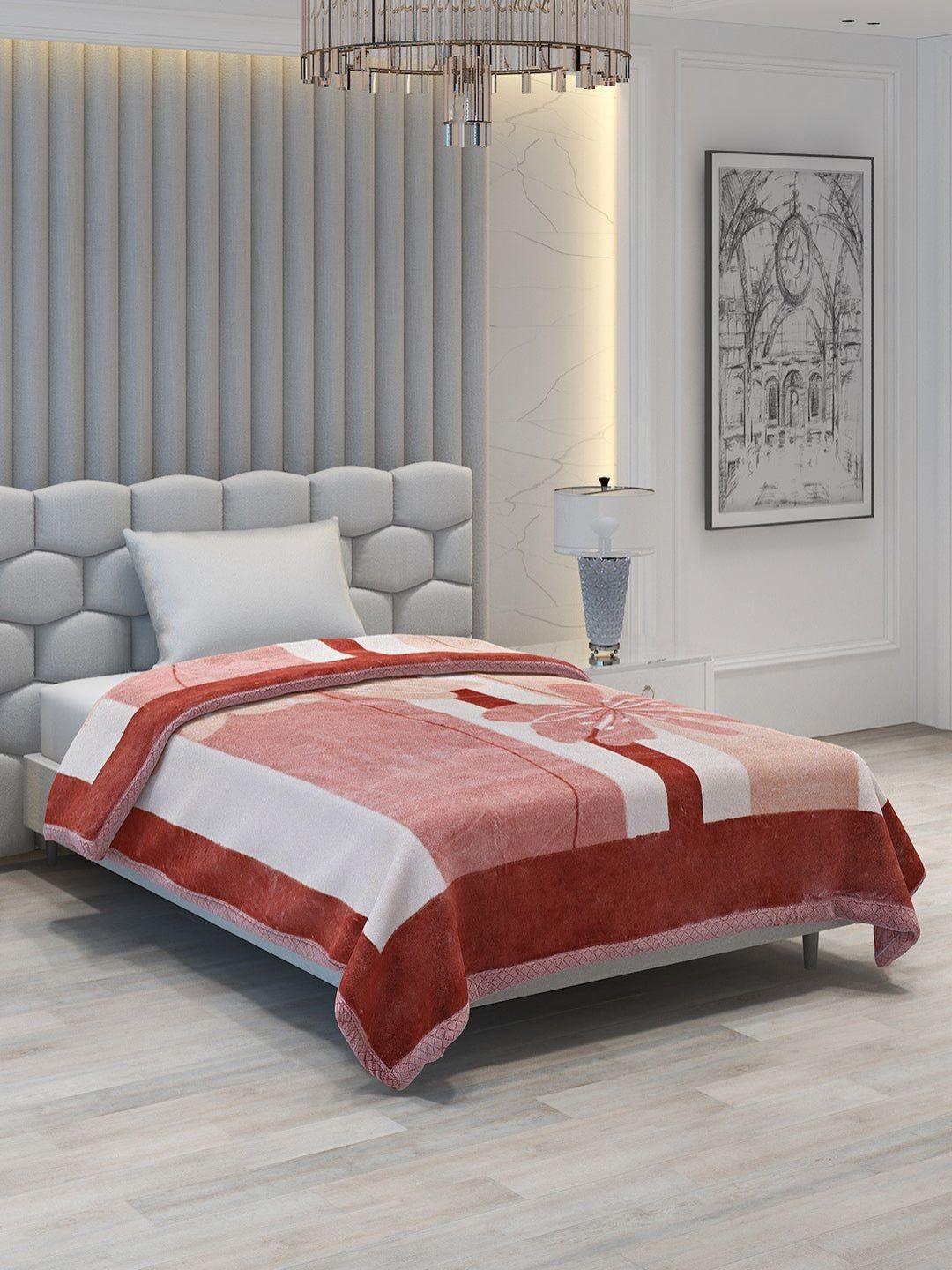 Monte Carlo Pink & White Floral Printed Heavy Winter Single Bed Blanket 994 GSM-image-28