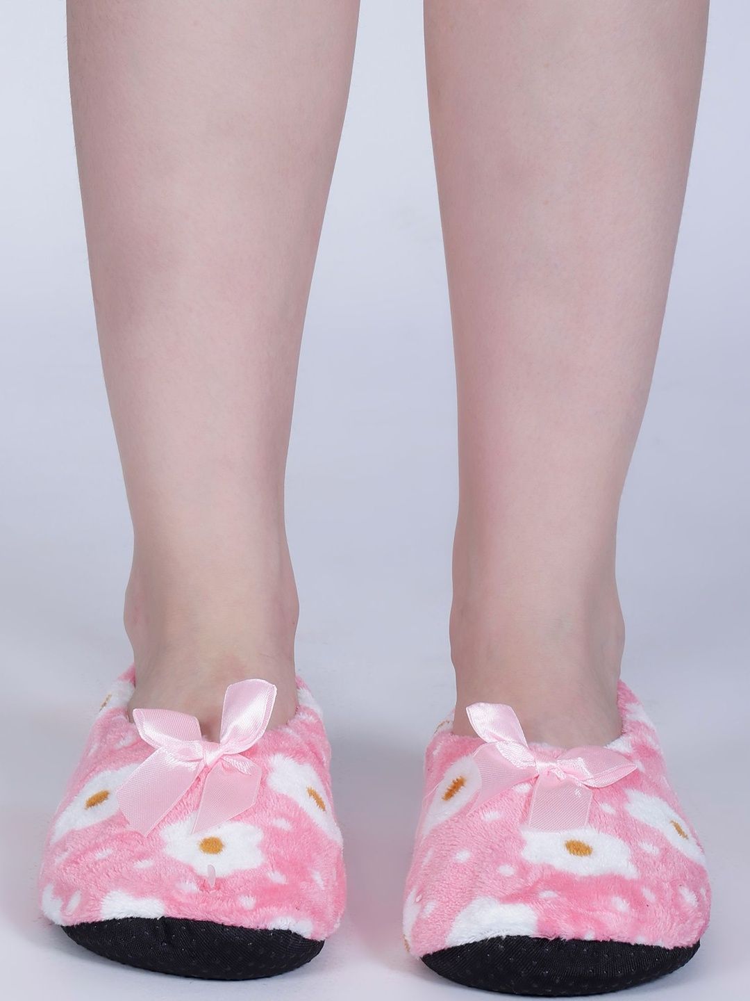 Dollar Unisex Pack Of 2 Pink & White Floral Print Woolen Blend Shoe Liners With Bow Detail-picture-14