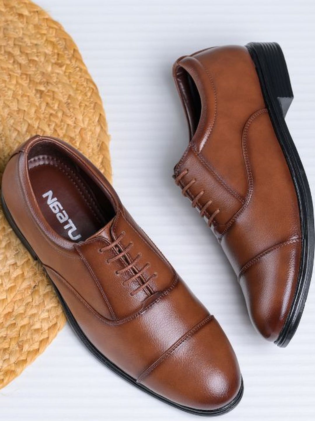 NAATU Men Tan Lace-Ups Round Toe Formal Shoes-picture-22