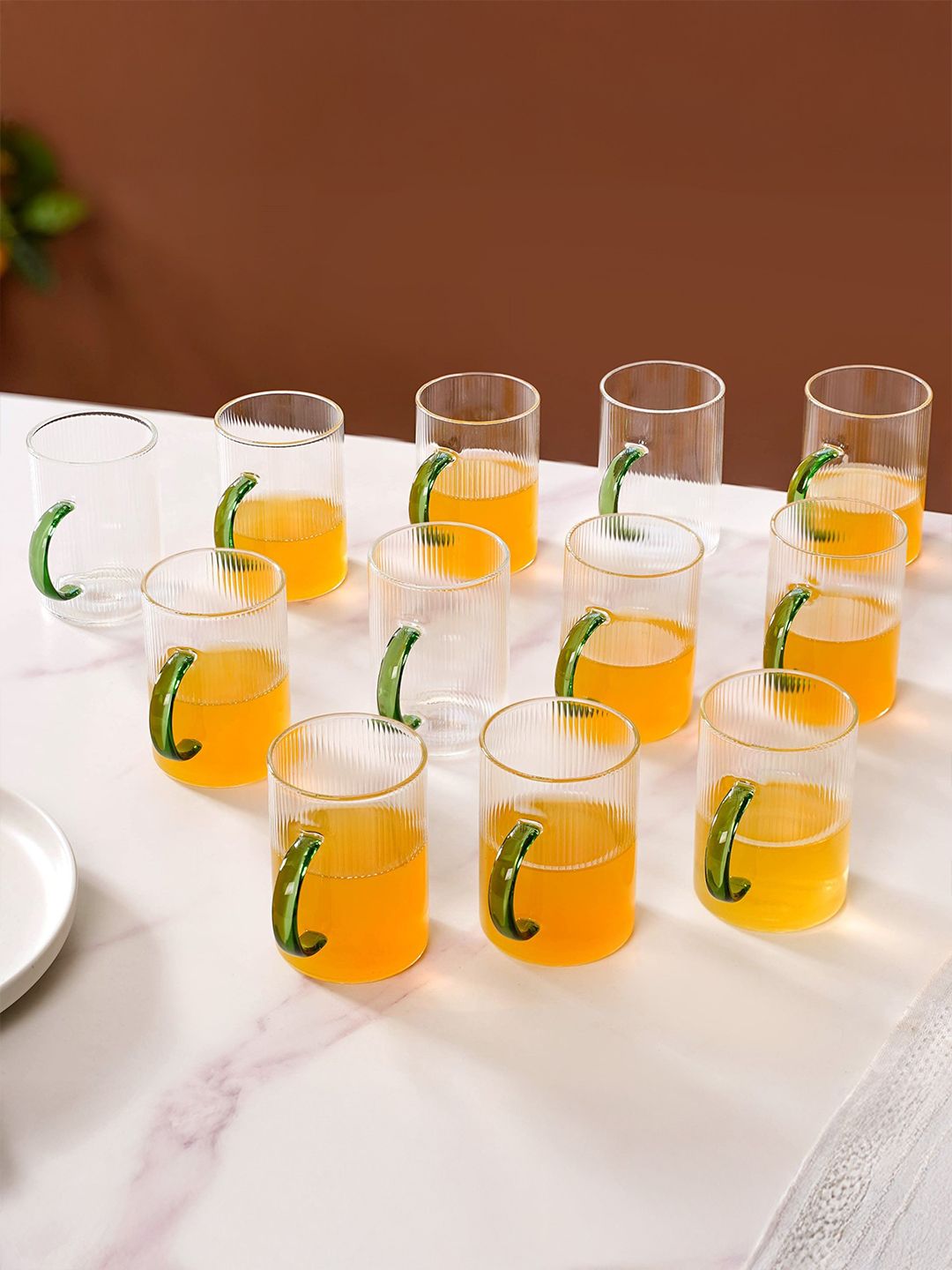 Nestasia Transparent 12 Pieces Glass Mugs Green Handle 200ml Each-picture-12