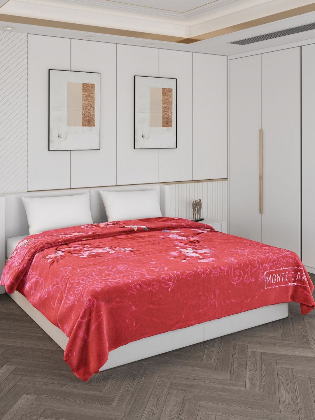 Monte Carlo Maroon & Pink Floral Printed Heavy Winter 120 GSM Double Bed Blanket-picture-13