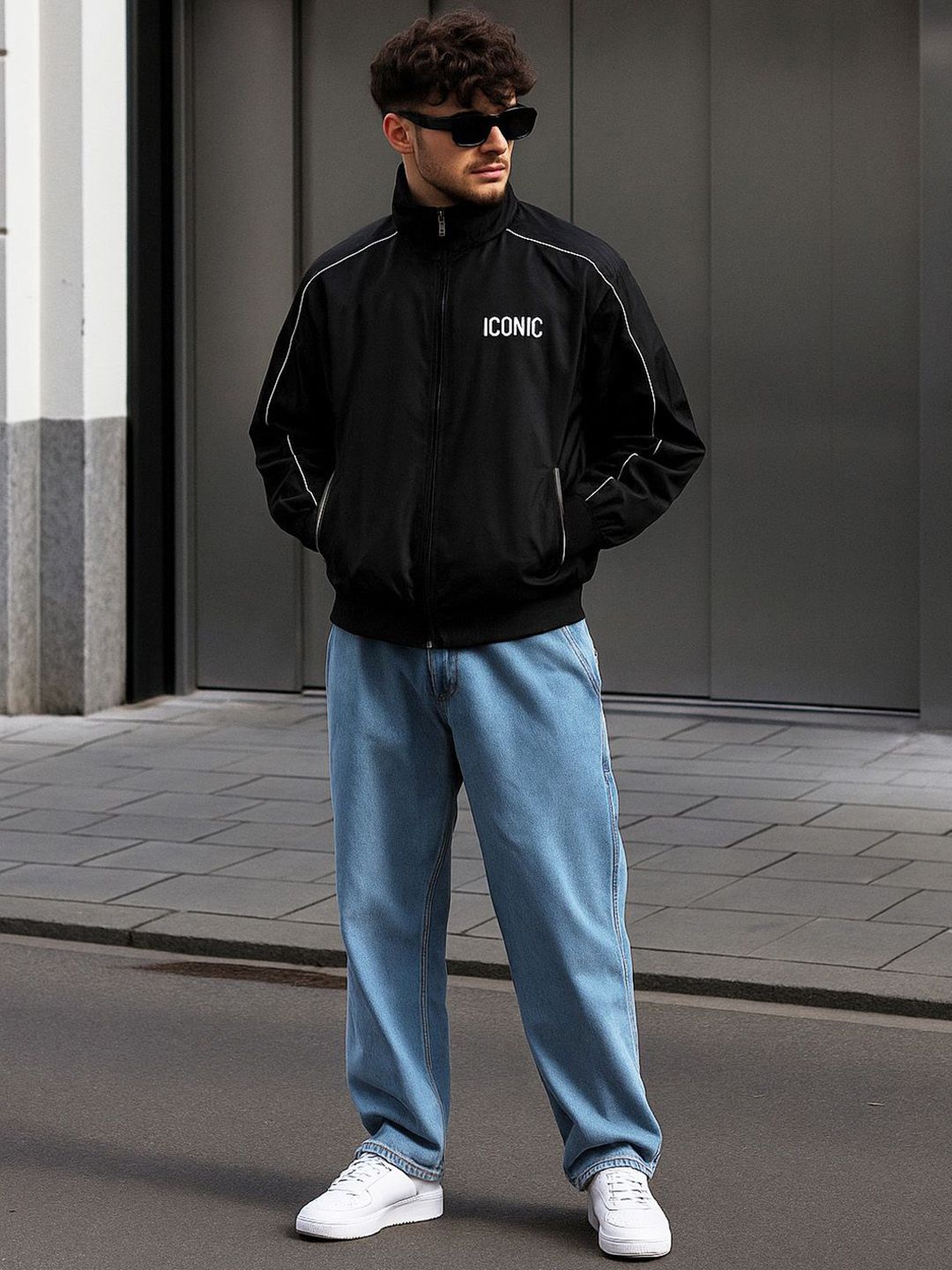 FTX Men Mock Collar Typography Printed Windcheater Bomber Jacket