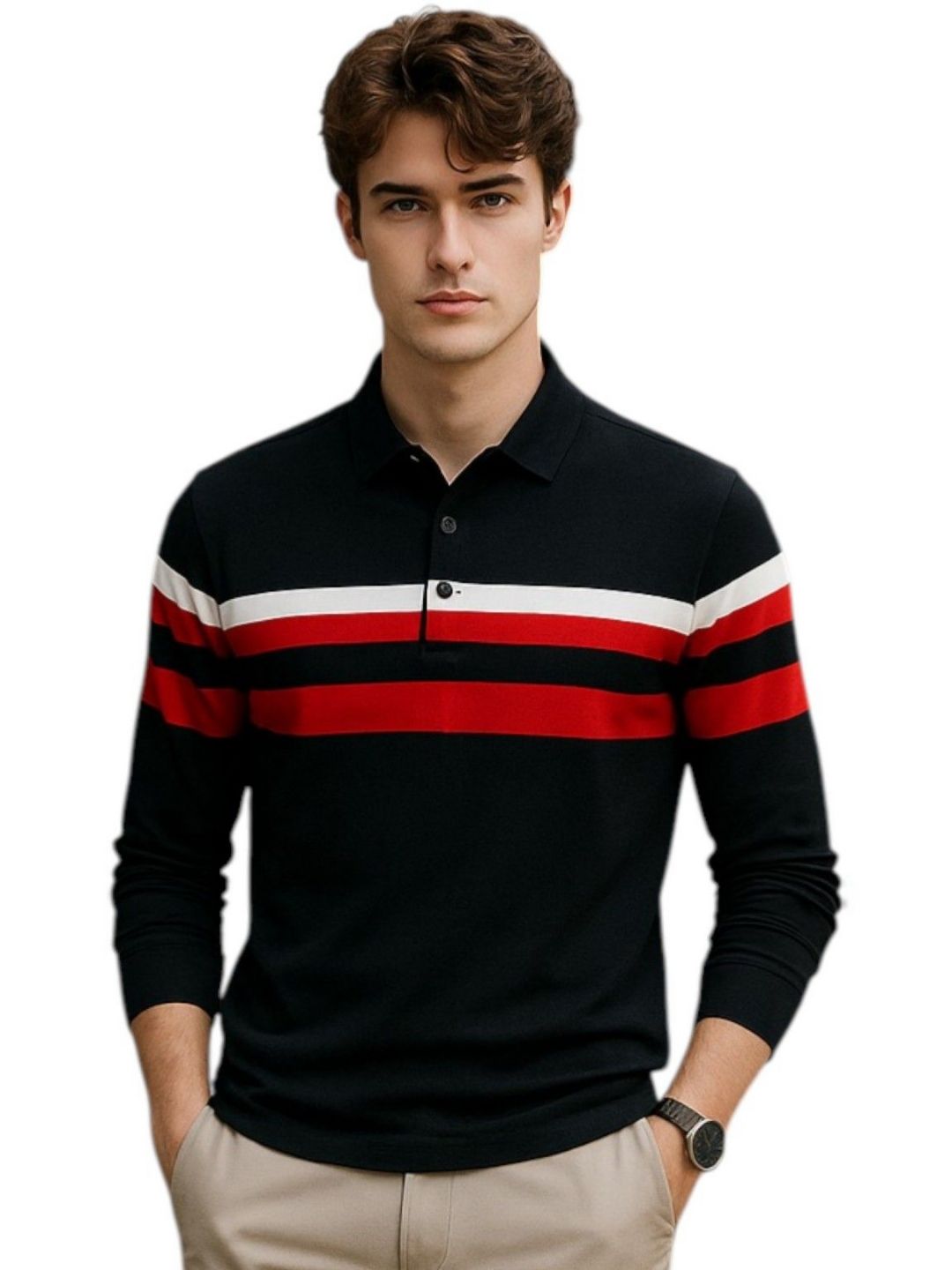 FASHIUM Men Striped Polo Collar Sweatshirt-picture-20