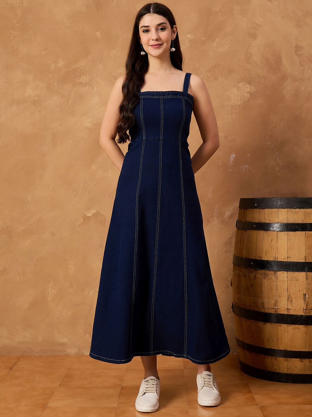 R.Code by The Roadster Life Co. Women Shoulder Straps Denim A-Line Dress view 4