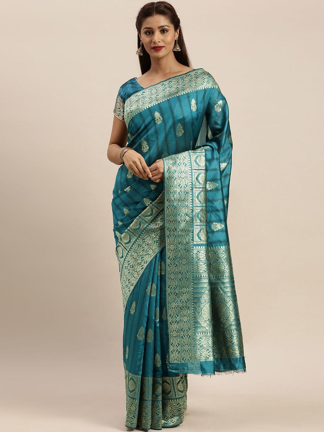 Desi Fusion Ethnic Motifs Woven Design Zari Saree-picture-18