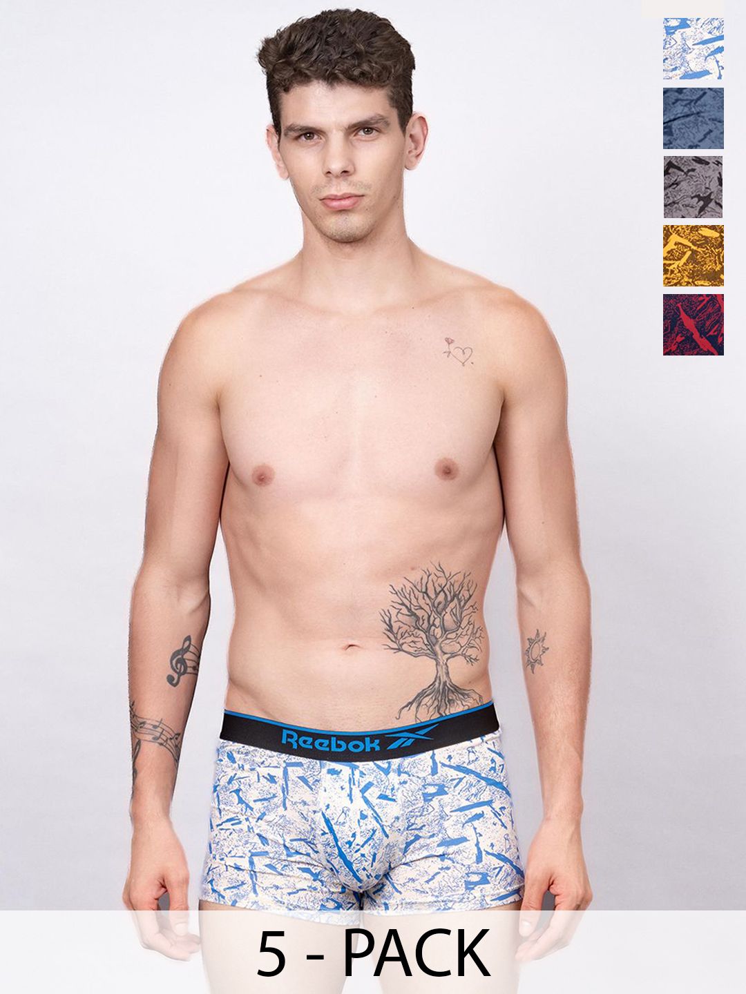Reebok Pack Of 5 Printed Logo Detail Trunks-picture-39