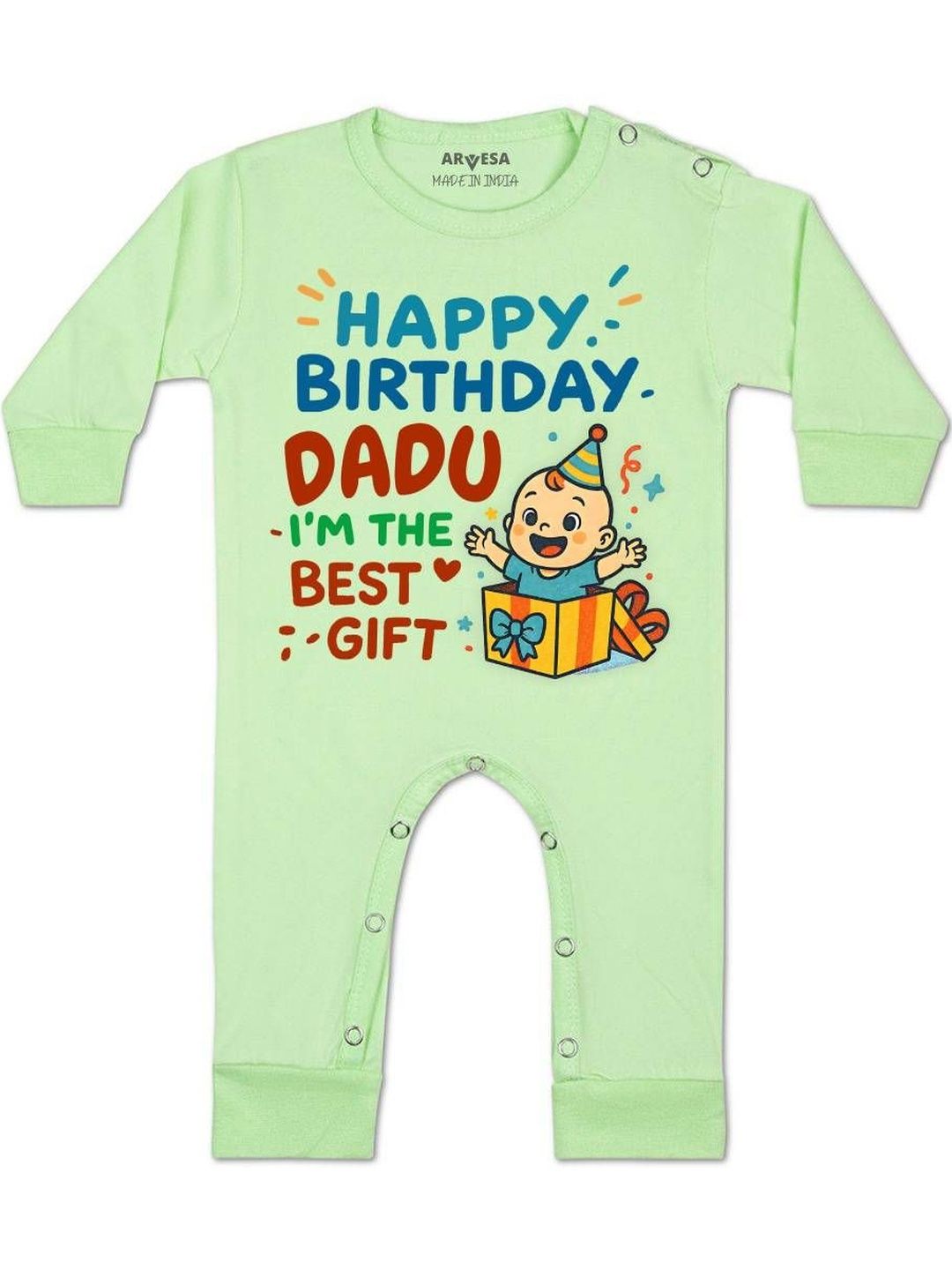 arvesa Happy Birthday Dadu Printed Baby Rompers-picture-17