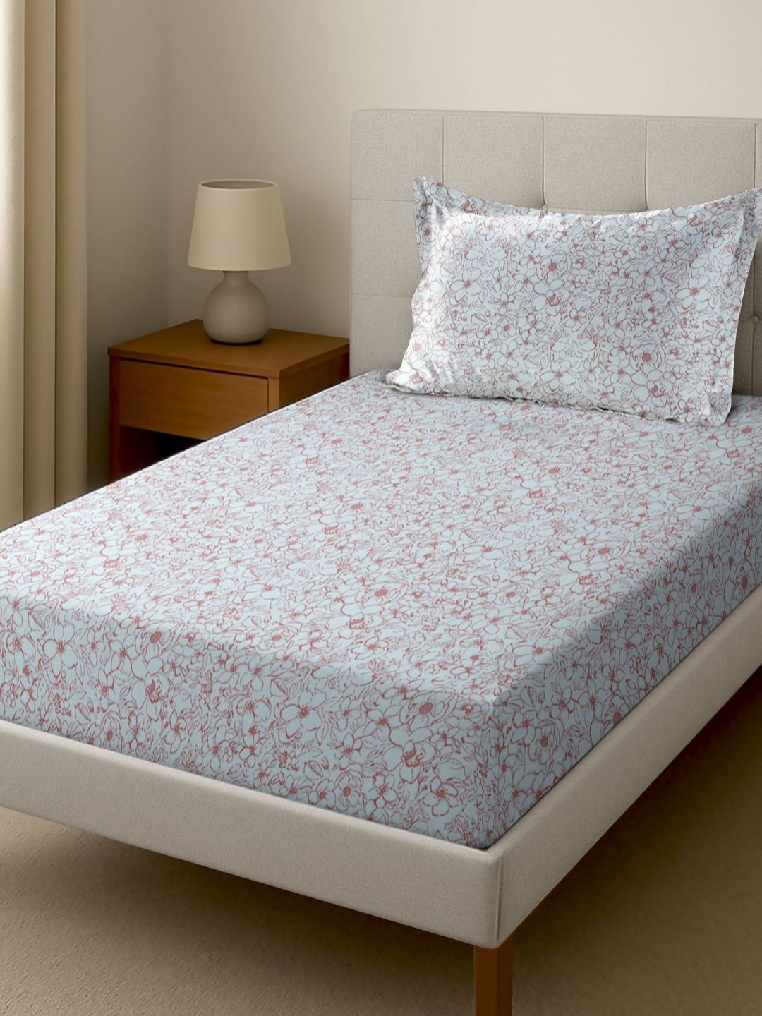 Florida Pink & White Floral 160 TC Single Bedsheet with 1 Pillow Covers-picture-39