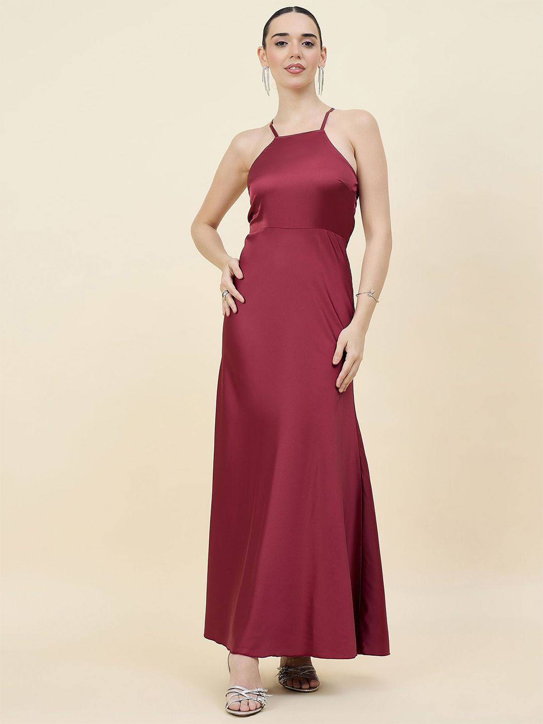 aayu Halter Neck Satin Maxi Dress-picture-11