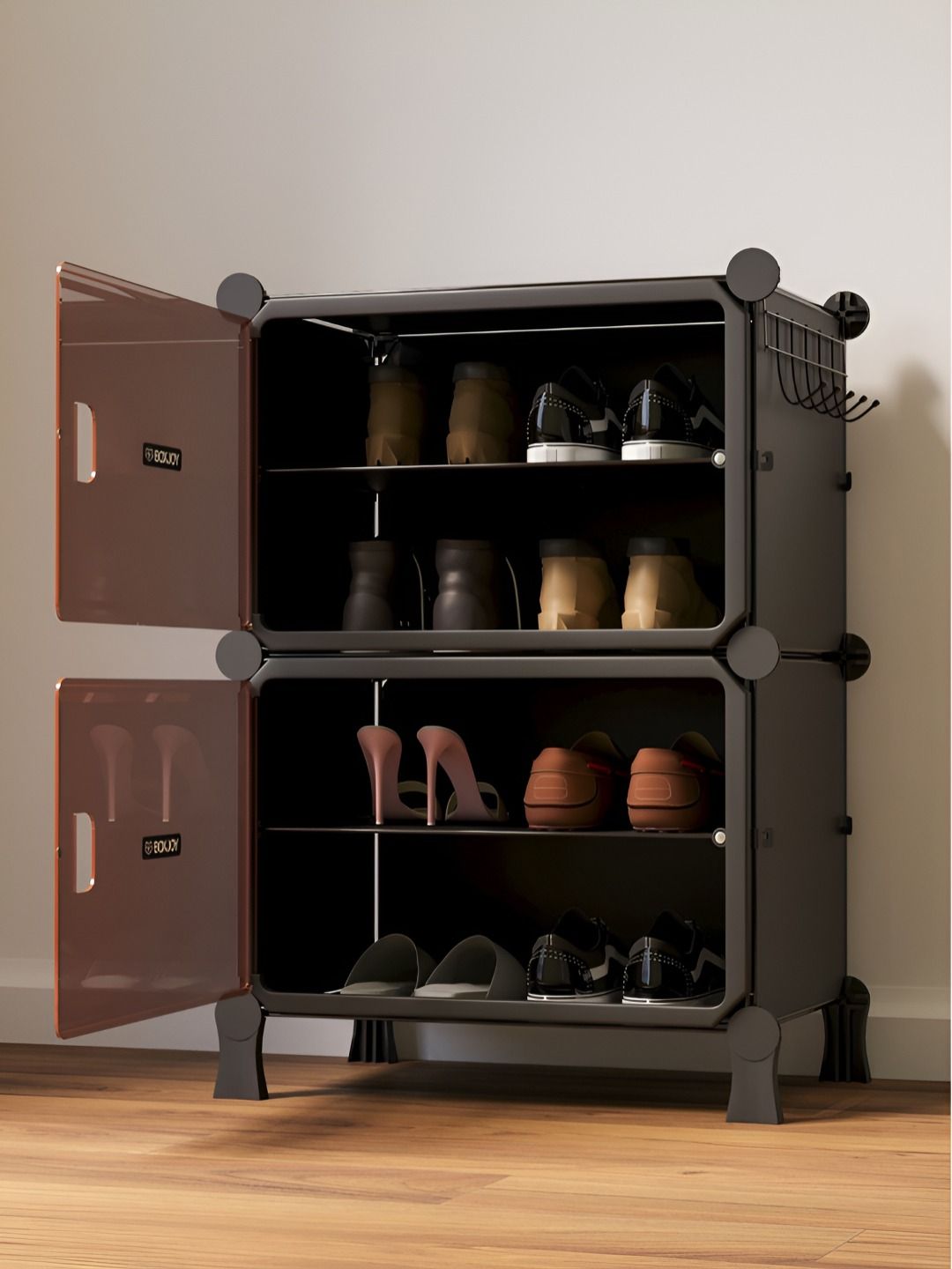 BOXJOY Brown & Black 2-Tier Rectangle Shoe Rack-picture-11