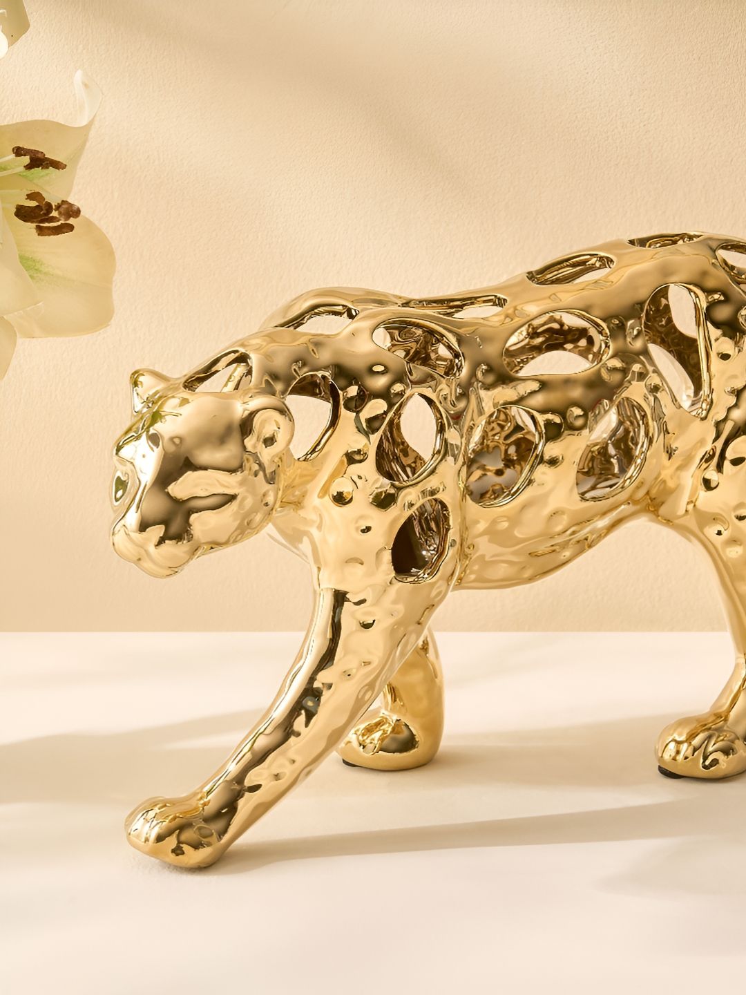 Home Centre Gold-Toned Canova Opt Arista Ceramic Cut-Out Leopard Figurine Showpiece-image-8
