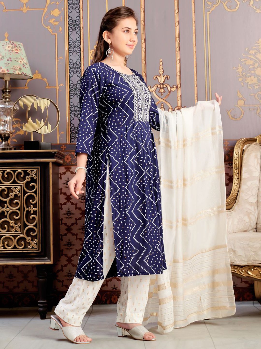 BAESD Girls Ethnic Motifs Printed Round Neck Pure Cotton Kurta-picture-11